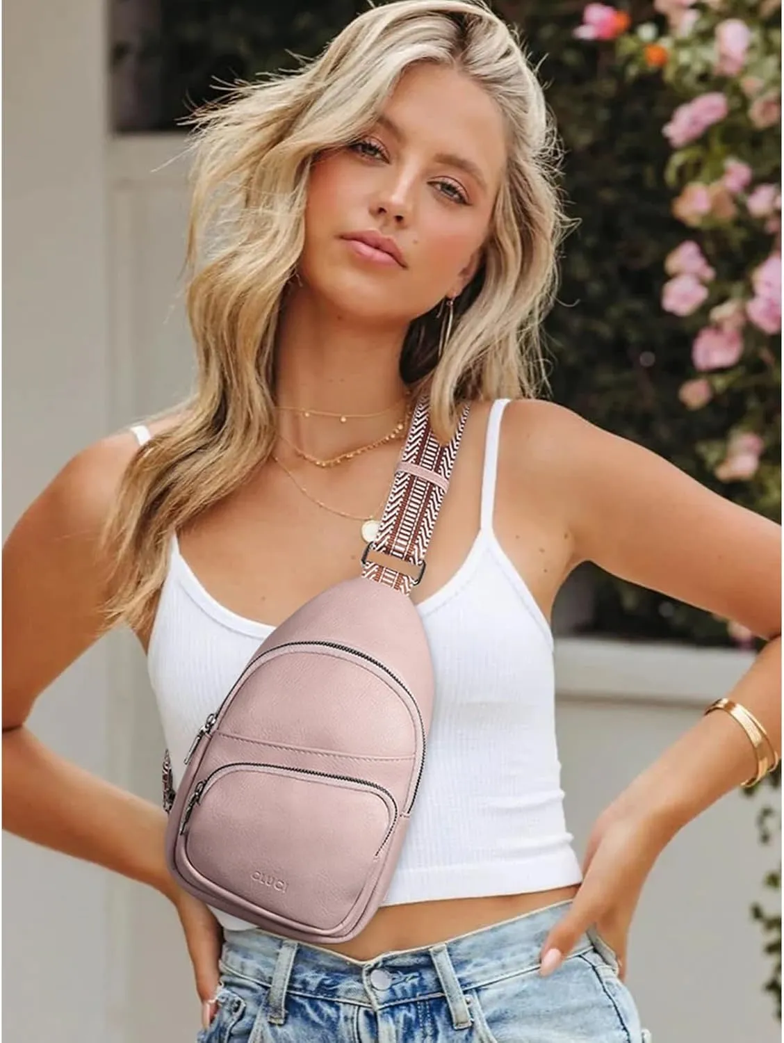 CLUCI Small Sling Bag for Women, Vegan Leather Fanny Pack Crossbody Bags for Women, Chest Bag With Guitar Strap