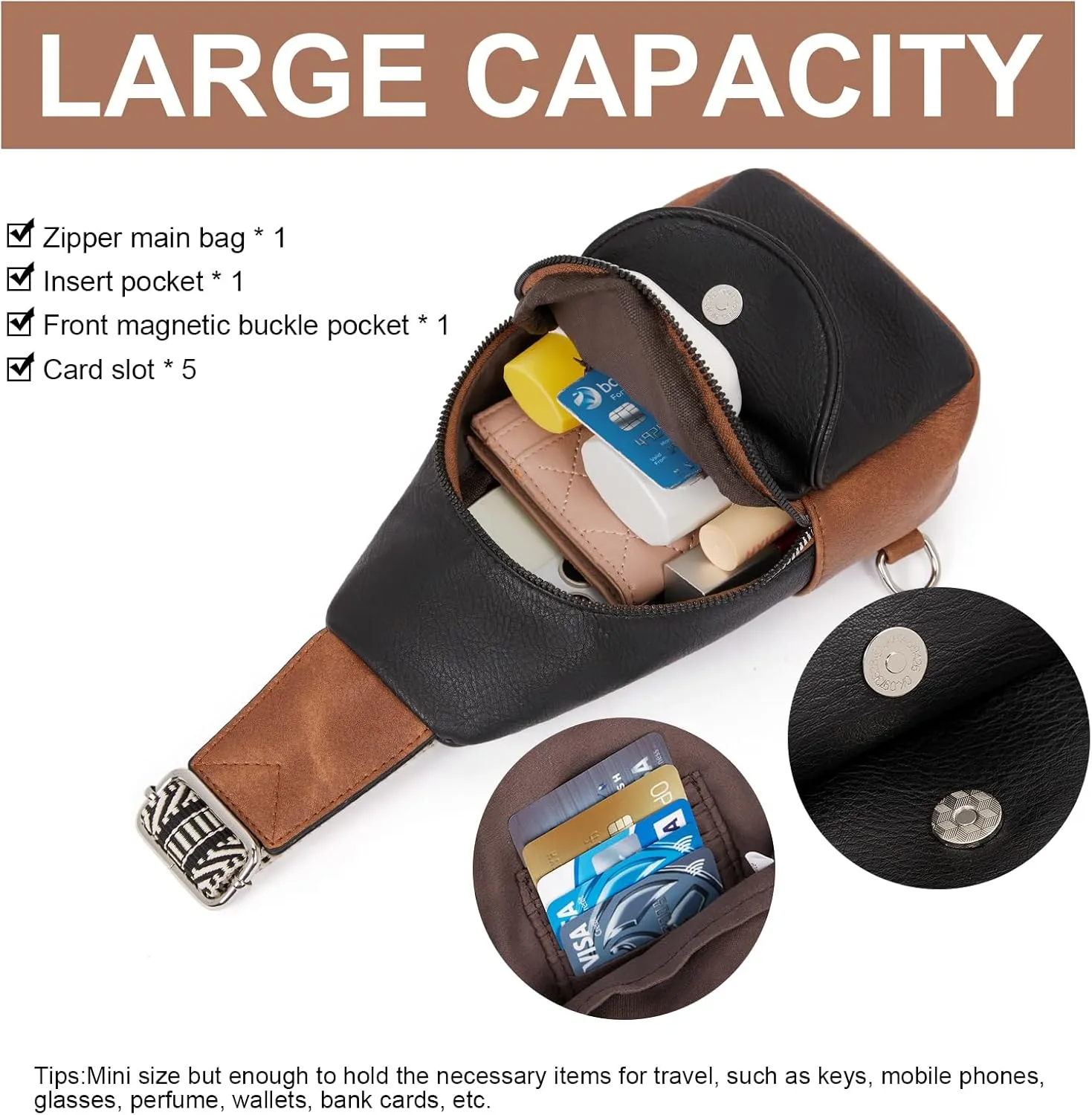 CLUCI Small Sling Bag for Women,Vegan Leather Crossbody Bags for Women,Fanny Packs with Guitar Strap