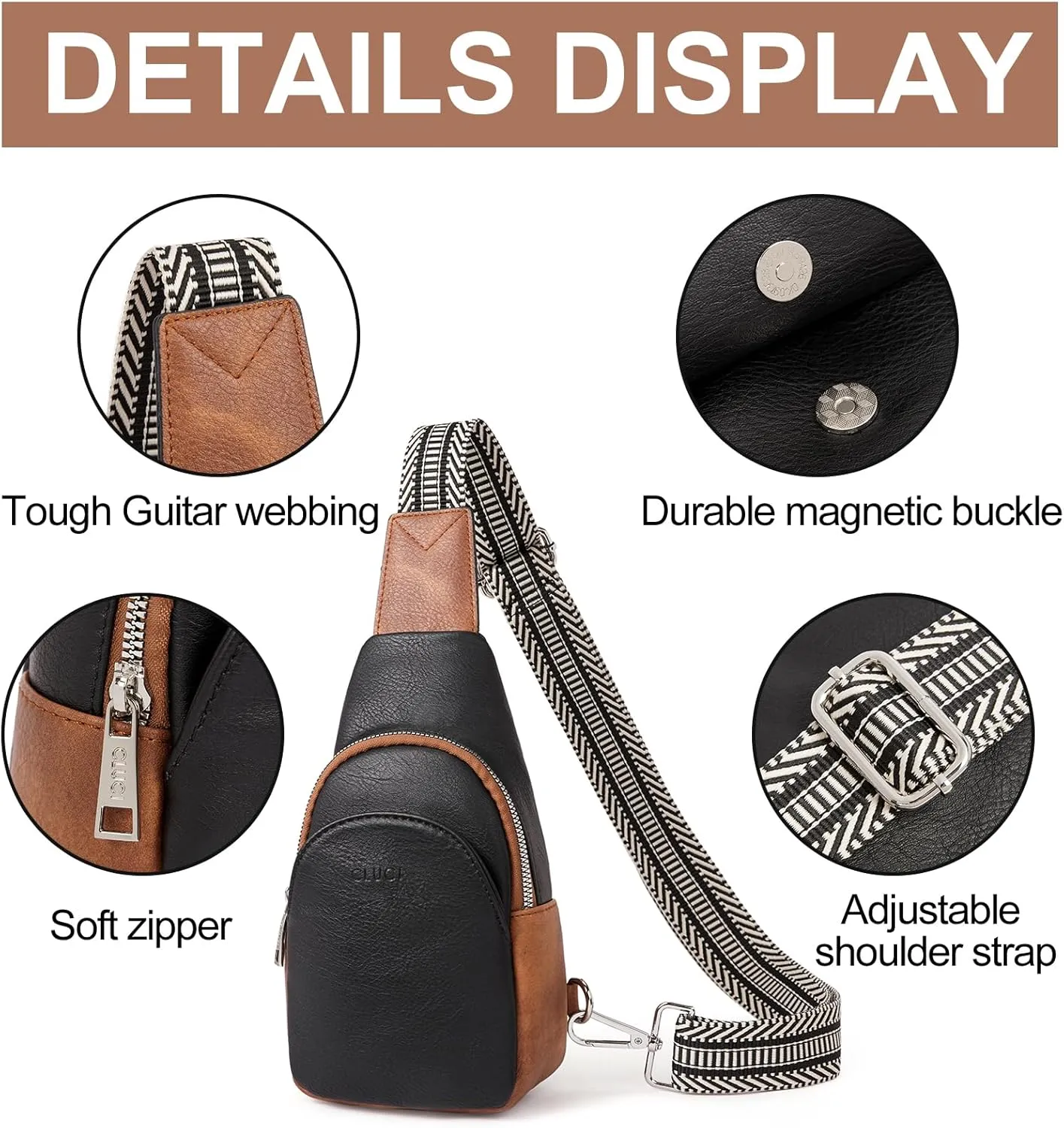 CLUCI Small Sling Bag for Women,Vegan Leather Crossbody Bags for Women,Fanny Packs with Guitar Strap