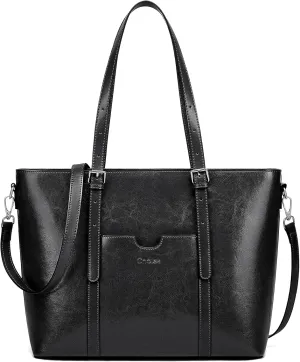 Cnoles Satchel Handbag for Women Ladies Vintage Genuine Leather 15.6 inch Laptop Tote Shoulder Bag Work Purse