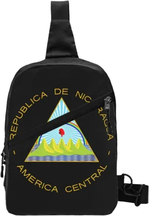 Coat of Arms of Nicaragua Crossbody Bag Portable Sling Bags Foldable Chest Daypack Reusable Sports Shoulder Backpack Diagonally Casual Rucksack Travel Bag