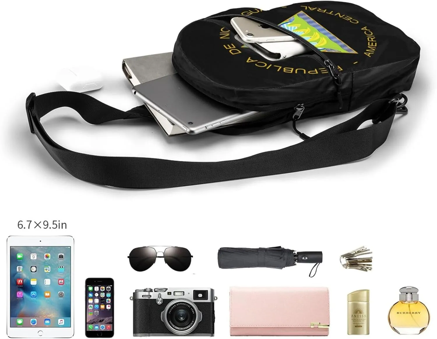 Coat of Arms of Nicaragua Crossbody Bag Portable Sling Bags Foldable Chest Daypack Reusable Sports Shoulder Backpack Diagonally Casual Rucksack Travel Bag