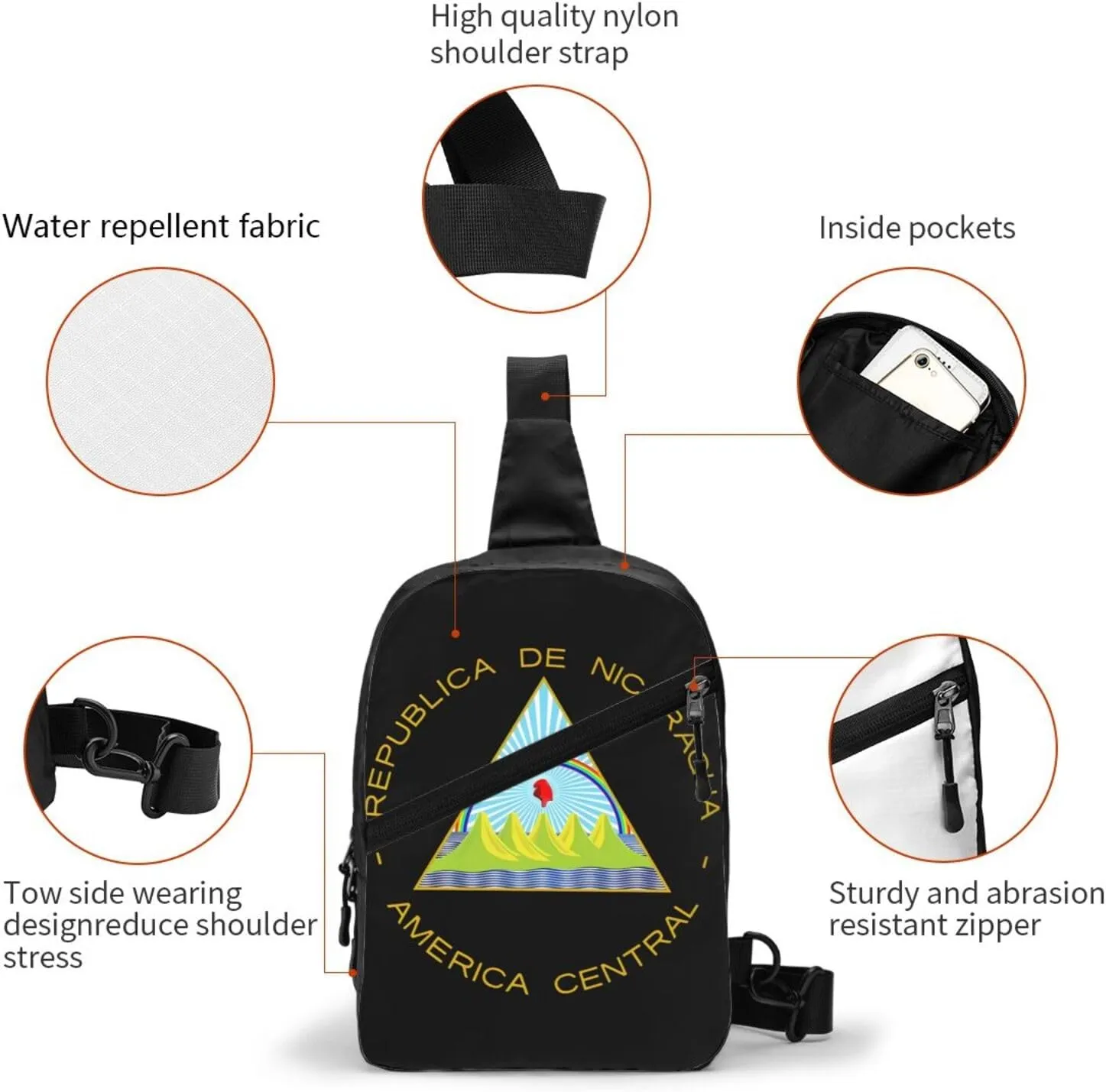 Coat of Arms of Nicaragua Crossbody Bag Portable Sling Bags Foldable Chest Daypack Reusable Sports Shoulder Backpack Diagonally Casual Rucksack Travel Bag