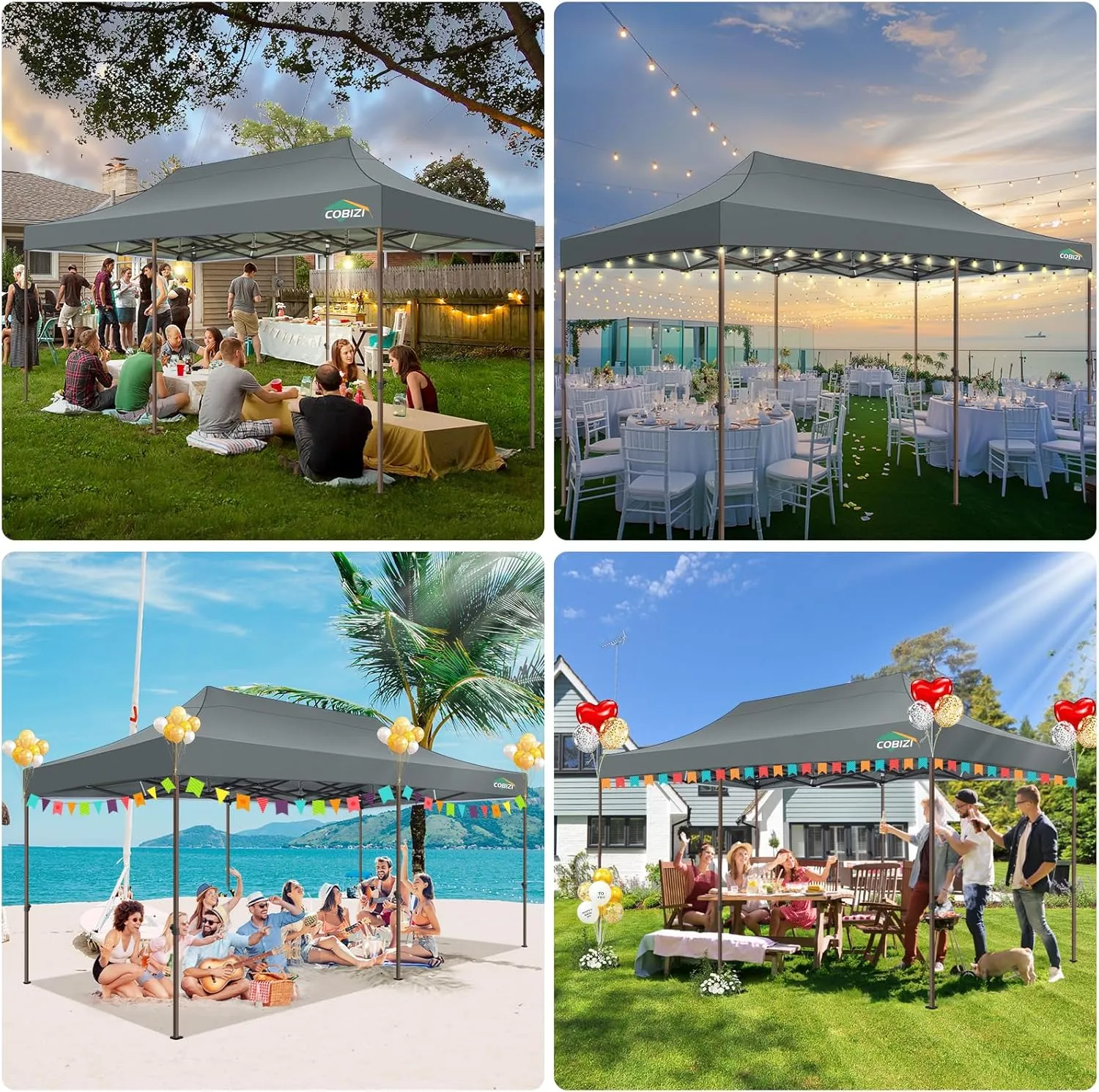 COBIZI 10x20 Pop Up Heavy Duty Canopy with 6 Sidewalls and Hexagonal Legs, Easy up Tent for Party, Commercial and Wedding, Outdoor Canopy with Roller Bag, Sand Bags, Waterproof & UPF50  (Gray)