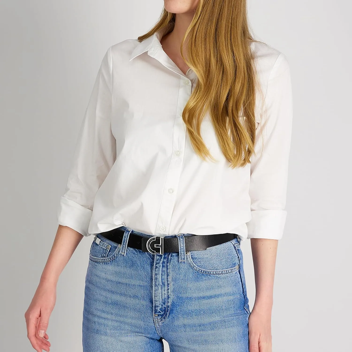 Cole Haan Women's Casual Logo Plaque Buckle Belt