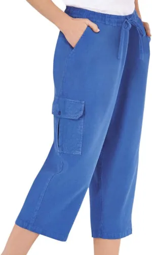 Collections Etc Elastic Waist Cargo Pocket Capri Pant