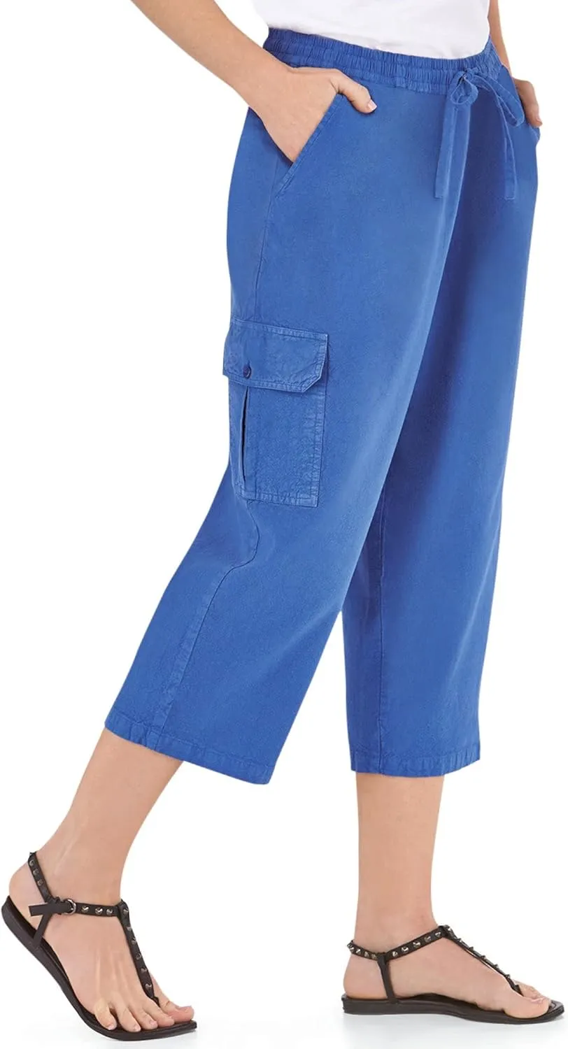 Collections Etc Elastic Waist Cargo Pocket Capri Pant