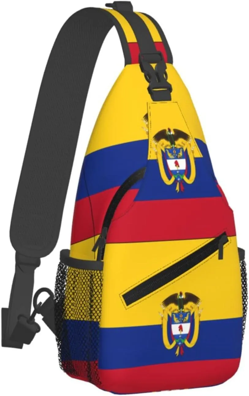 Colombia Coat of Arms Flag Colombian Flags Crossbody Bag Cross Chest Bag Adjustable Sling Backpack Sports Gym Shoulder Bags Travel Cycling Daypack Diagonally Casual Rucksack