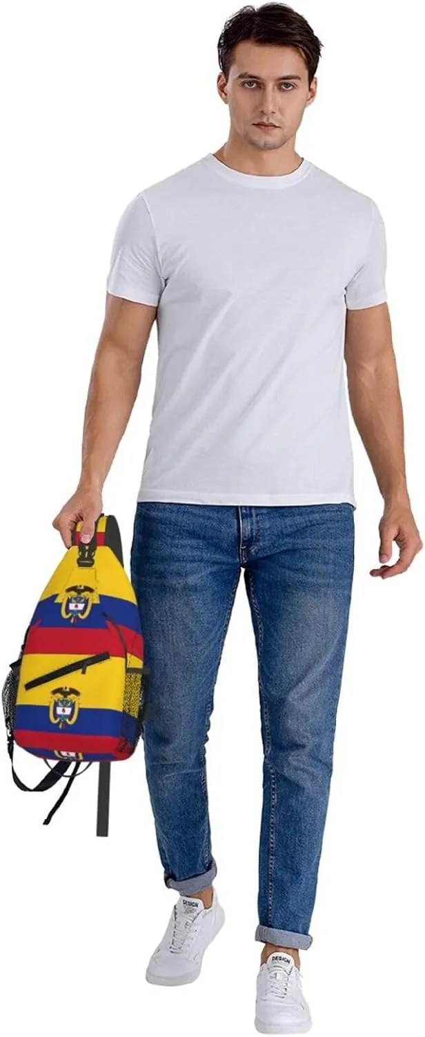 Colombia Coat of Arms Flag Colombian Flags Crossbody Bag Cross Chest Bag Adjustable Sling Backpack Sports Gym Shoulder Bags Travel Cycling Daypack Diagonally Casual Rucksack