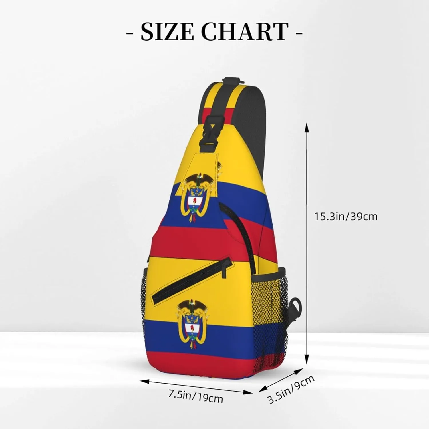 Colombia Coat of Arms Flag Colombian Flags Crossbody Bag Cross Chest Bag Adjustable Sling Backpack Sports Gym Shoulder Bags Travel Cycling Daypack Diagonally Casual Rucksack