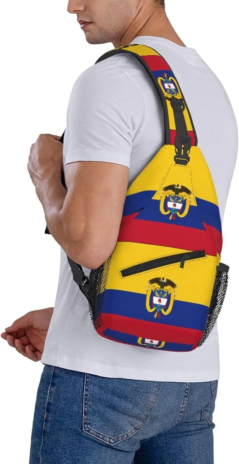 Colombia Coat of Arms Flag Colombian Flags Crossbody Bag Cross Chest Bag Adjustable Sling Backpack Sports Gym Shoulder Bags Travel Cycling Daypack Diagonally Casual Rucksack