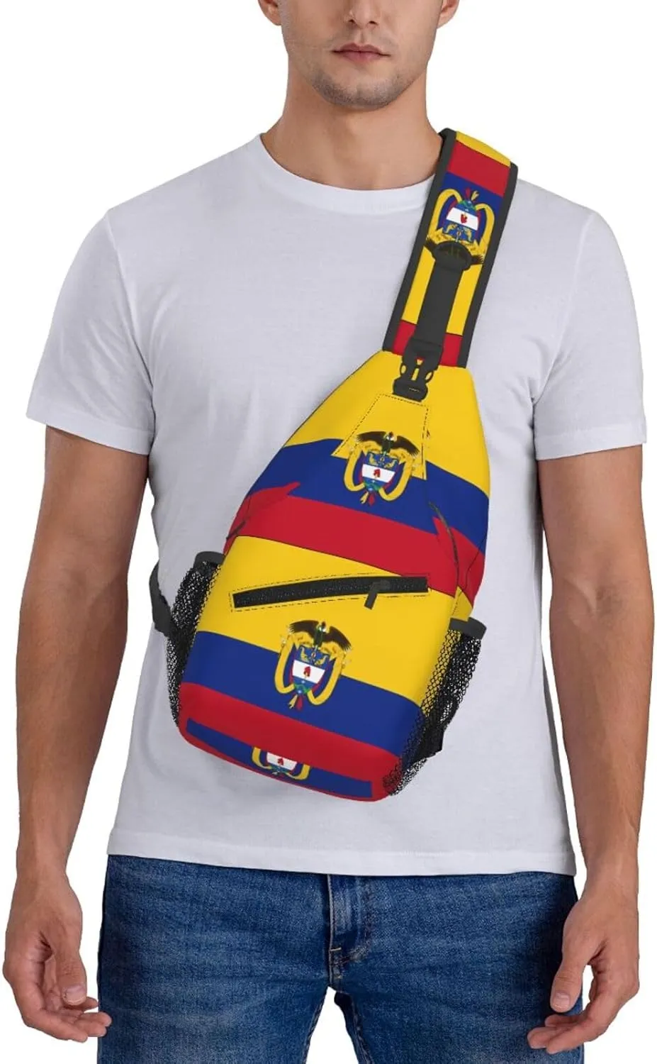 Colombia Coat of Arms Flag Colombian Flags Crossbody Bag Cross Chest Bag Adjustable Sling Backpack Sports Gym Shoulder Bags Travel Cycling Daypack Diagonally Casual Rucksack