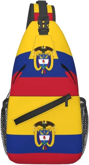 Colombia Coat of Arms Flag Colombian Flags Crossbody Bag Cross Chest Bag Adjustable Sling Backpack Sports Gym Shoulder Bags Travel Cycling Daypack Diagonally Casual Rucksack