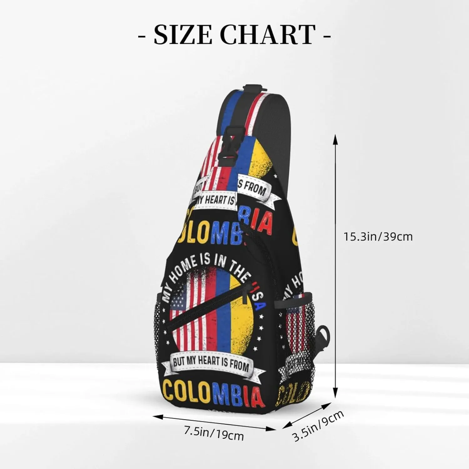 Colombian American Patriot Heart is From Colombia Flag Crossbody Bag Cross Chest Bag Adjustable Sling Backpack Sports Gym Shoulder Bags Travel Cycling Daypack Diagonally Casual Rucksack