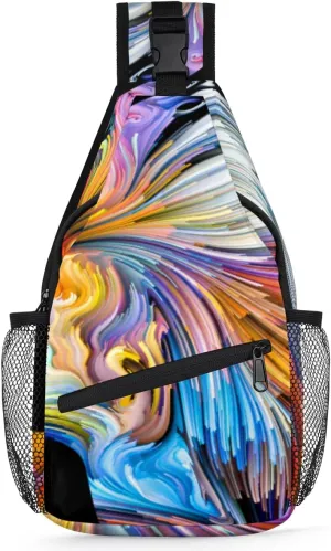 Color Imagination Art Sling Backpack for Men Women, Casual Crossbody Shoulder Bag, Lightweight Chest Bag Daypack for Gym Cycling Travel Hiking Outdoor Sports