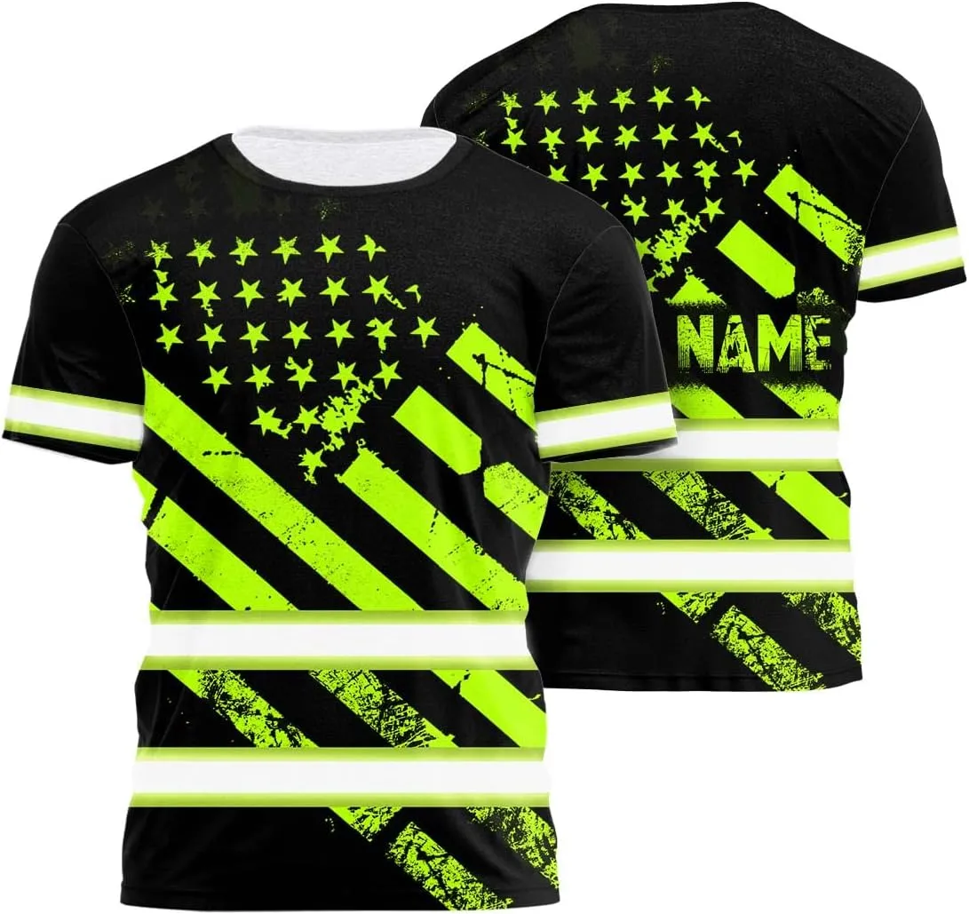 Color US Flag High Visibility Shirt Men Women Custom Name Reflective Safety Shirt Workwear for Worker Patriotic