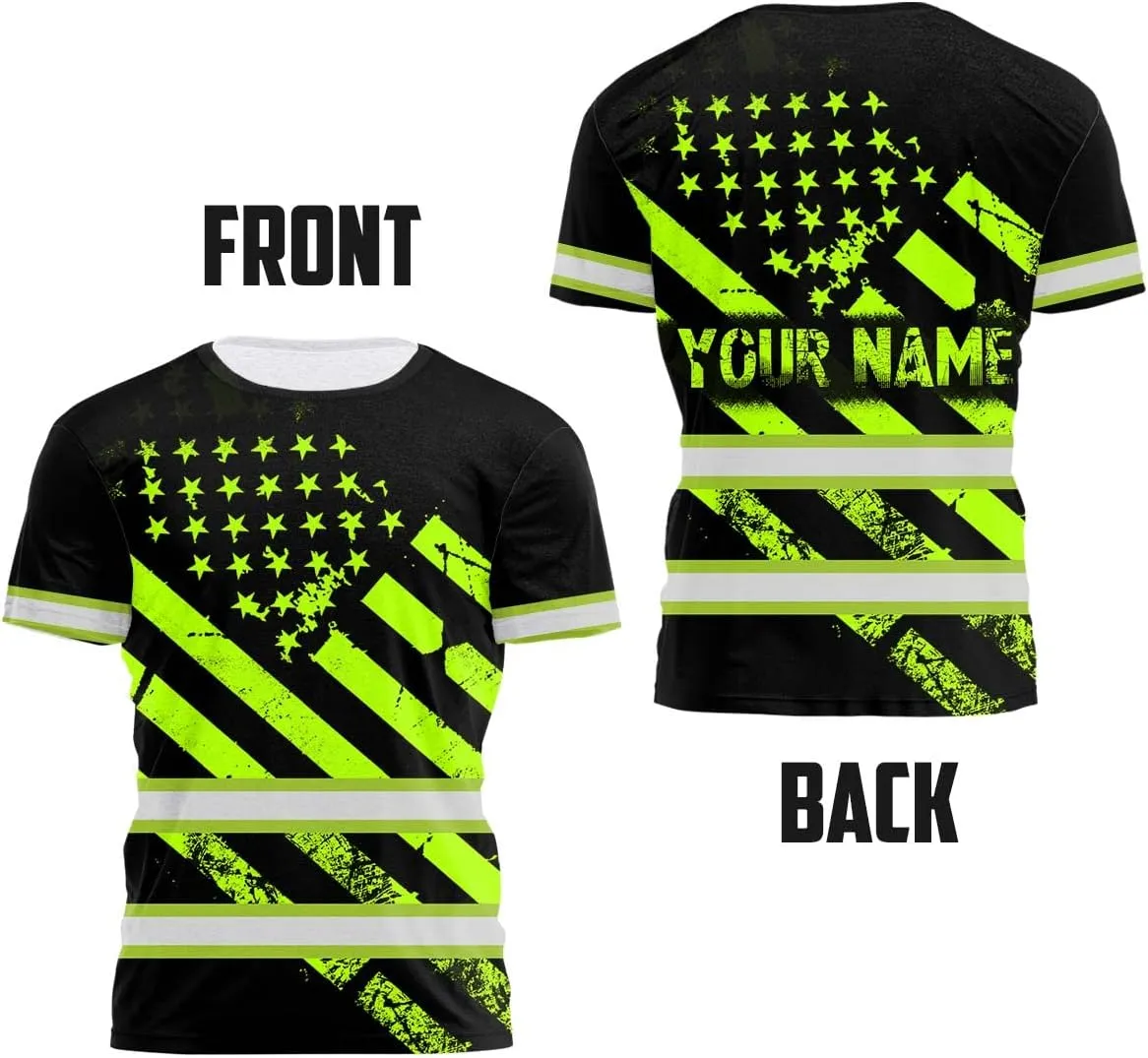 Color US Flag High Visibility Shirt Men Women Custom Name Reflective Safety Shirt Workwear for Worker Patriotic