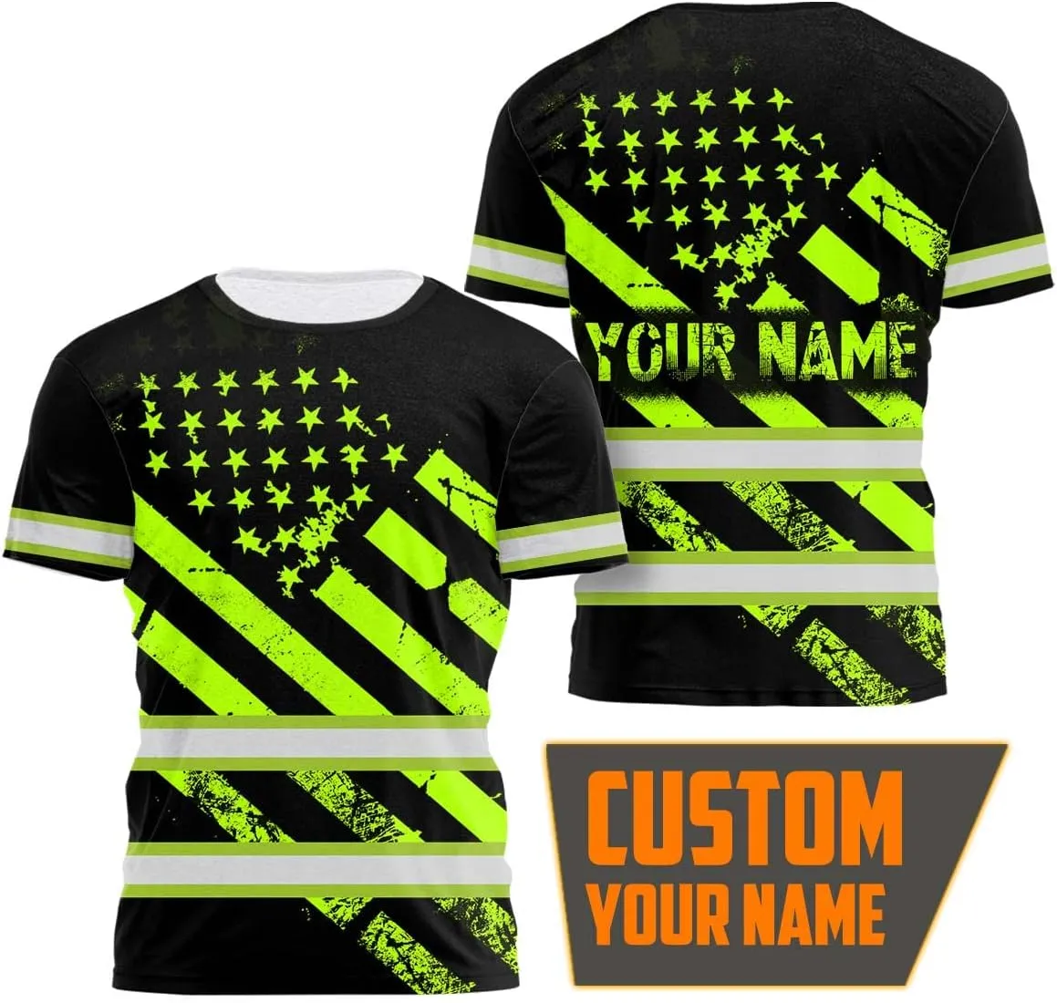 Color US Flag High Visibility Shirt Men Women Custom Name Reflective Safety Shirt Workwear for Worker Patriotic
