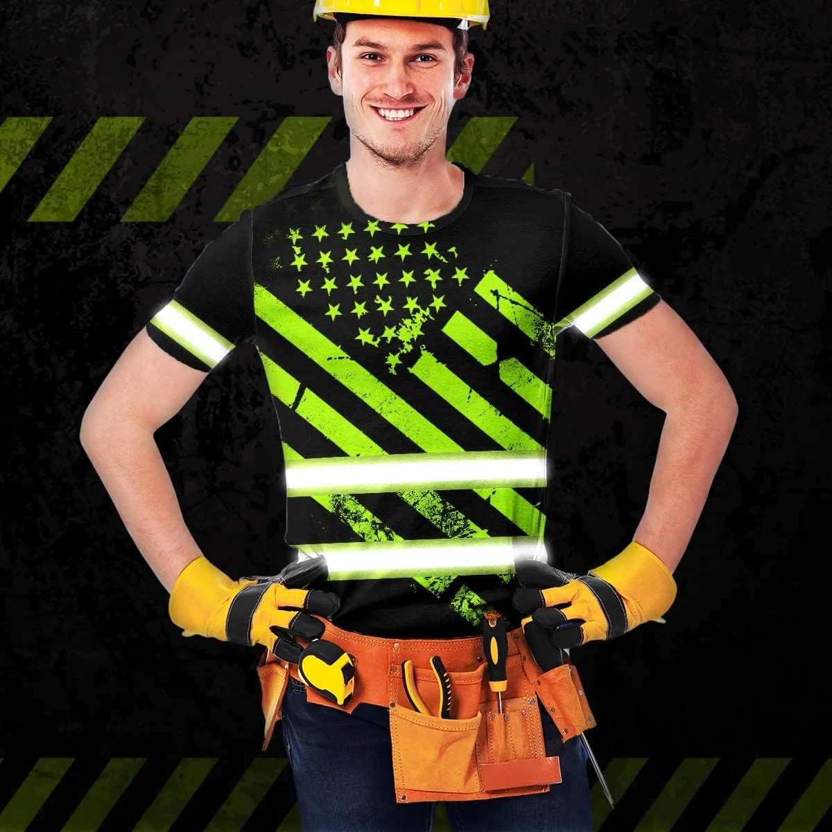 Color US Flag High Visibility Shirt Men Women Custom Name Reflective Safety Shirt Workwear for Worker Patriotic