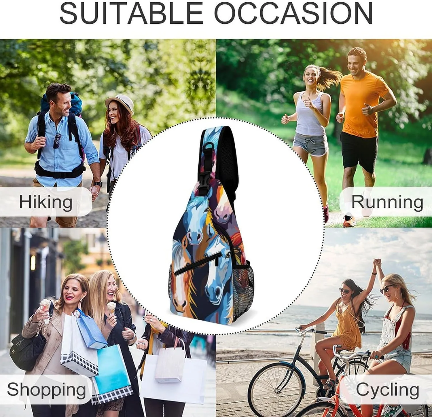 Colorful Cartoon Horses Sling Bag Crossbody Bags Cross Body Bag Fanny Packs Chest Bags Sling Purses for Travel