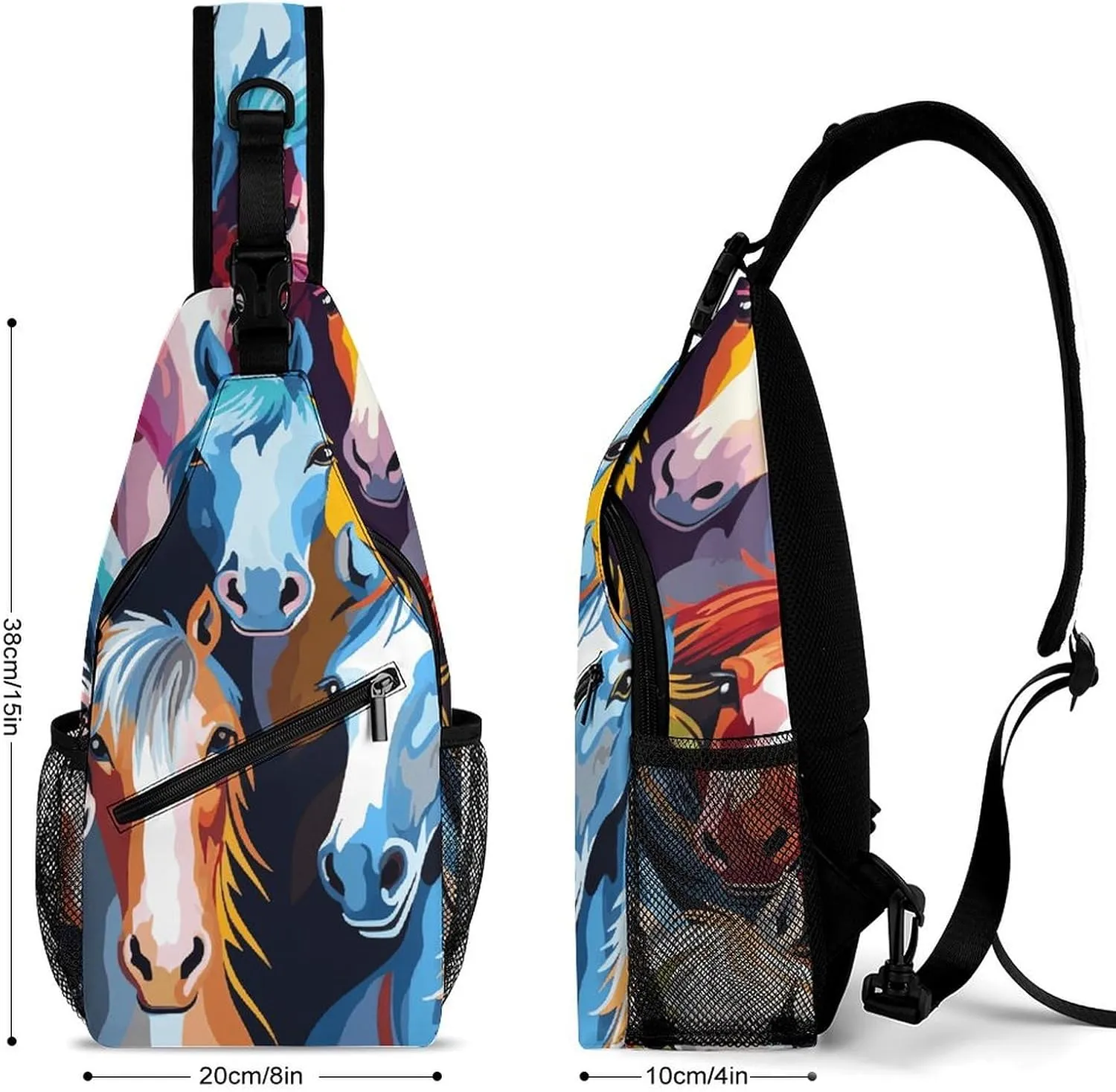 Colorful Cartoon Horses Sling Bag Crossbody Bags Cross Body Bag Fanny Packs Chest Bags Sling Purses for Travel