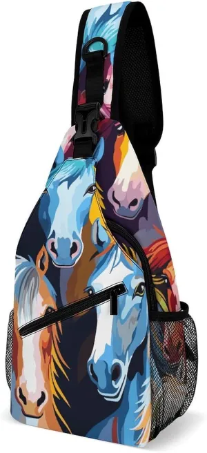 Colorful Cartoon Horses Sling Bag Crossbody Bags Cross Body Bag Fanny Packs Chest Bags Sling Purses for Travel
