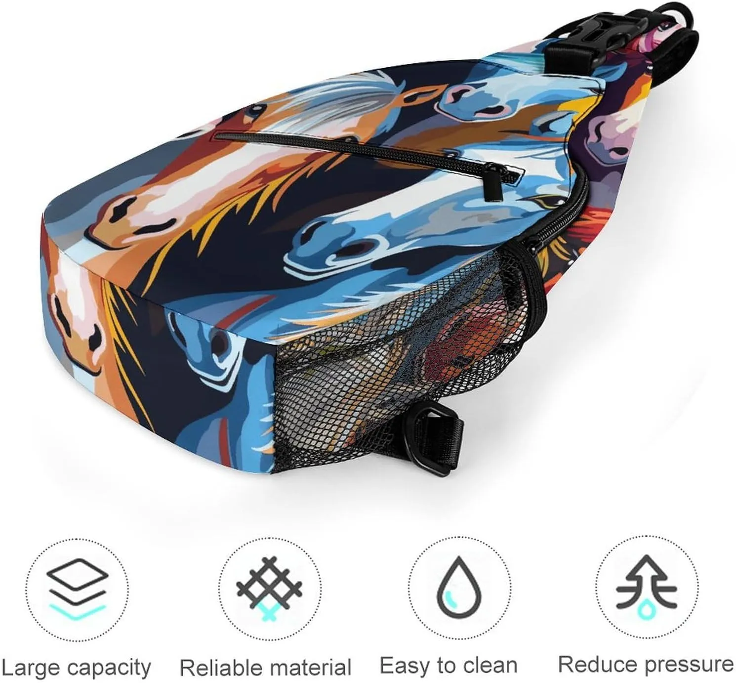 Colorful Cartoon Horses Sling Bag Crossbody Bags Cross Body Bag Fanny Packs Chest Bags Sling Purses for Travel