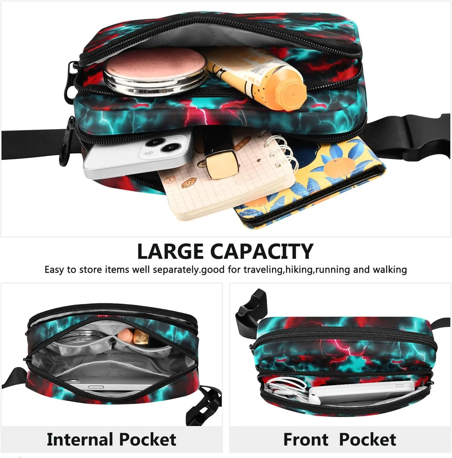 Colorful Clouds Lightning Womens Fanny Pack Waterproof Everywhere Belt Bag Cute Cross Body Waist Pack