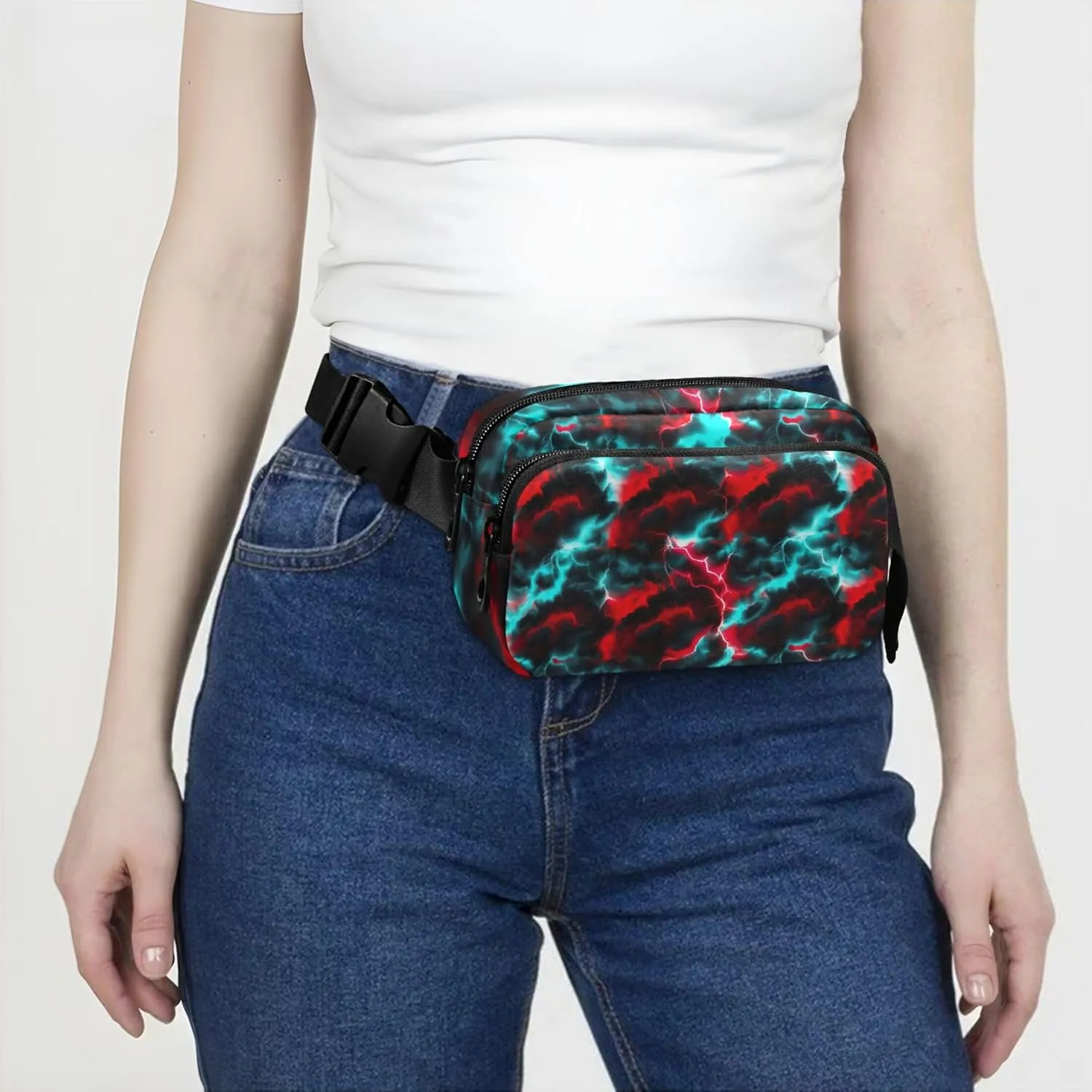 Colorful Clouds Lightning Womens Fanny Pack Waterproof Everywhere Belt Bag Cute Cross Body Waist Pack