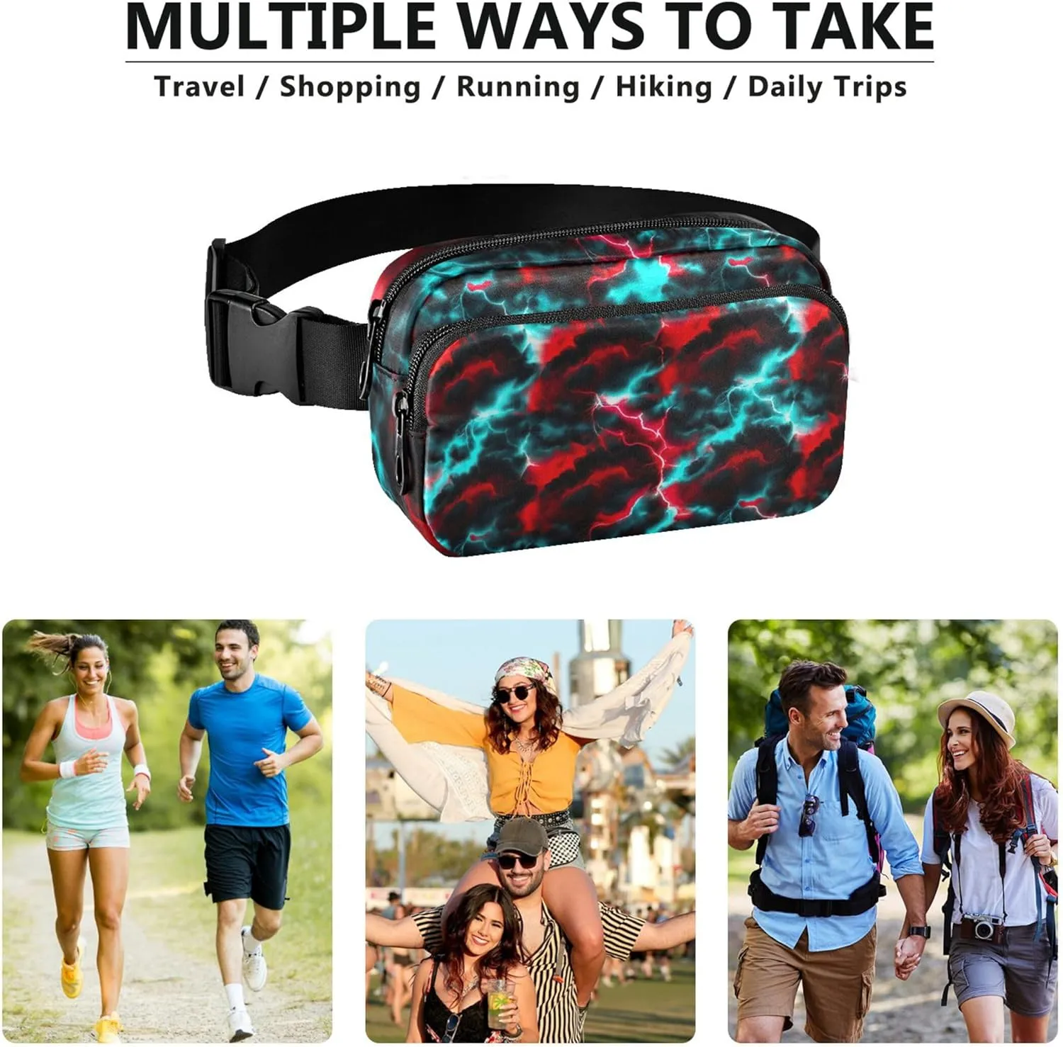 Colorful Clouds Lightning Womens Fanny Pack Waterproof Everywhere Belt Bag Cute Cross Body Waist Pack
