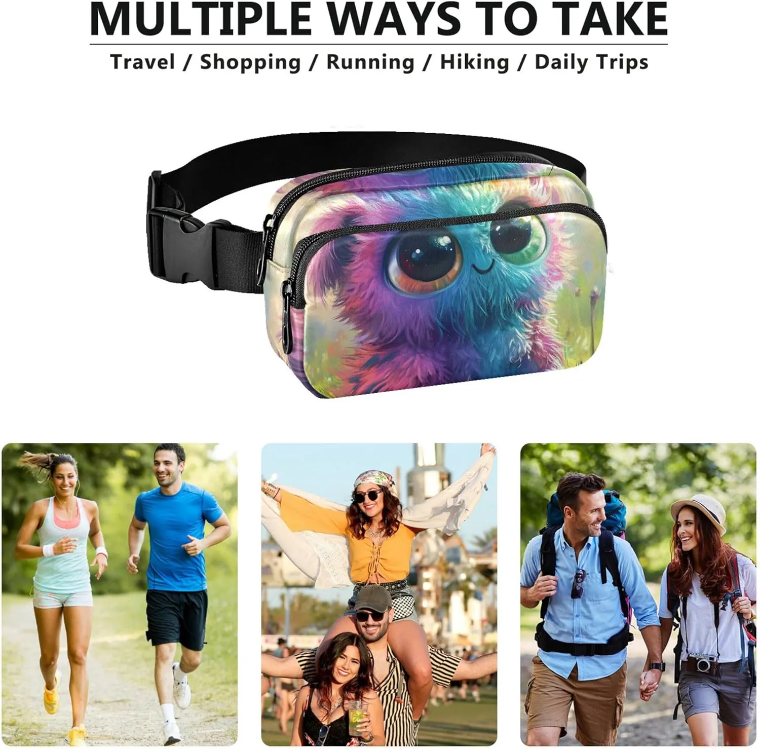 Colorful Creature Cute Fantasy Women Fanny Packs Designer Hip Pack Belt Bag Waterproof Crossbody Waist Bag