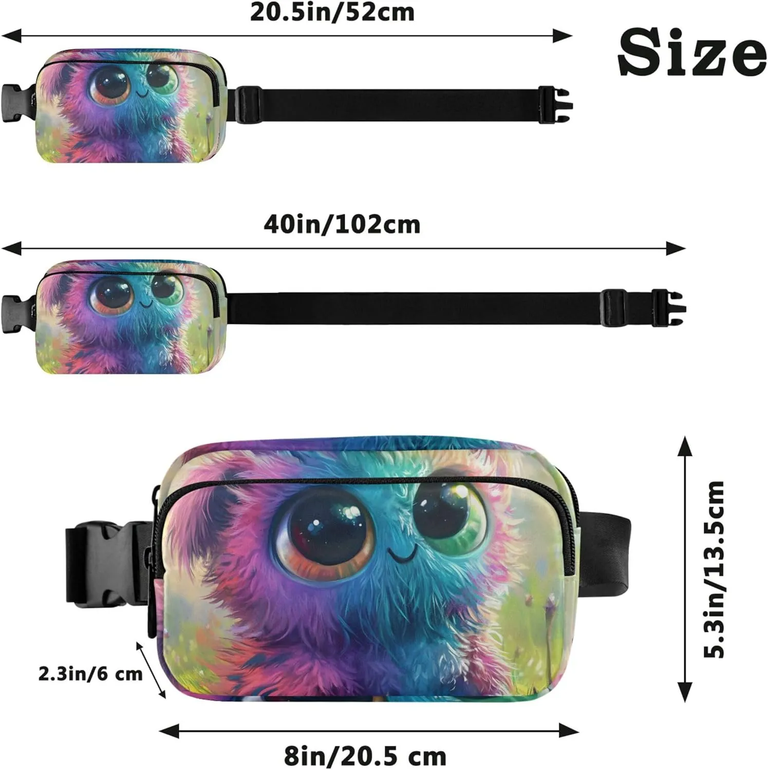 Colorful Creature Cute Fantasy Women Fanny Packs Designer Hip Pack Belt Bag Waterproof Crossbody Waist Bag