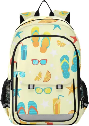 Colorful Flip Flops Starfishes Backpack Girls Boys Elementary School Bags Bookbags Laptop Backpack Travel Daypack Safe Reflective Stripes