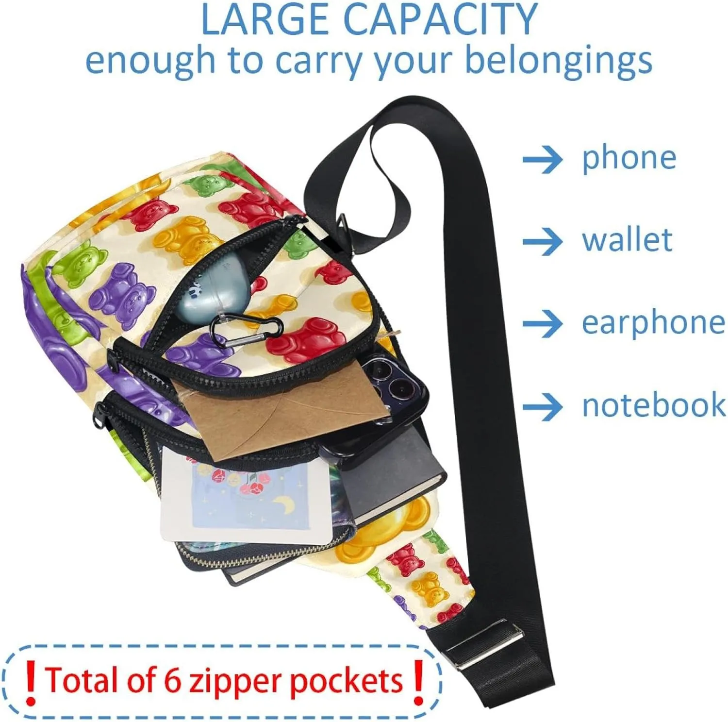 colorful gummy bears (1) Sling Bag for Women Travel Shoulder Bag Chest Bag