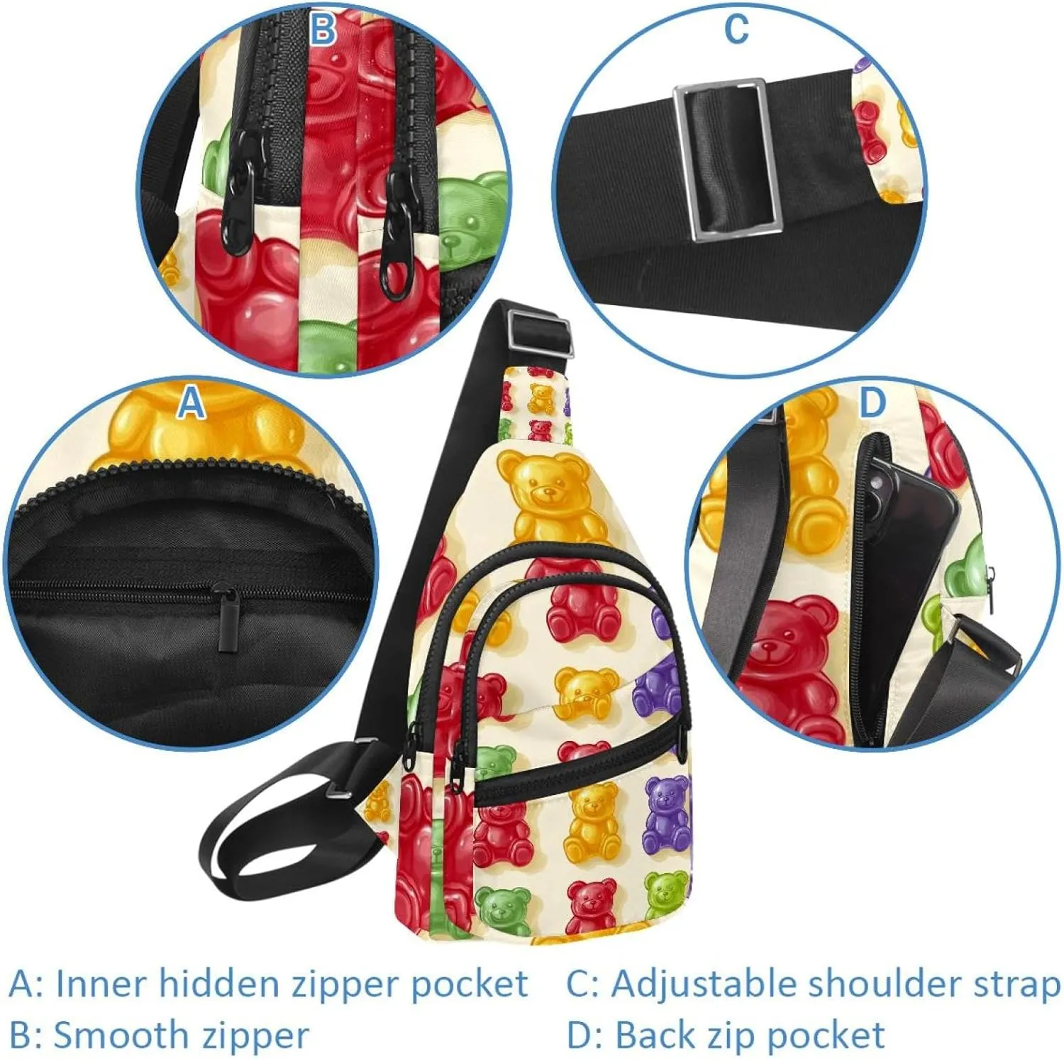 colorful gummy bears (1) Sling Bag for Women Travel Shoulder Bag Chest Bag