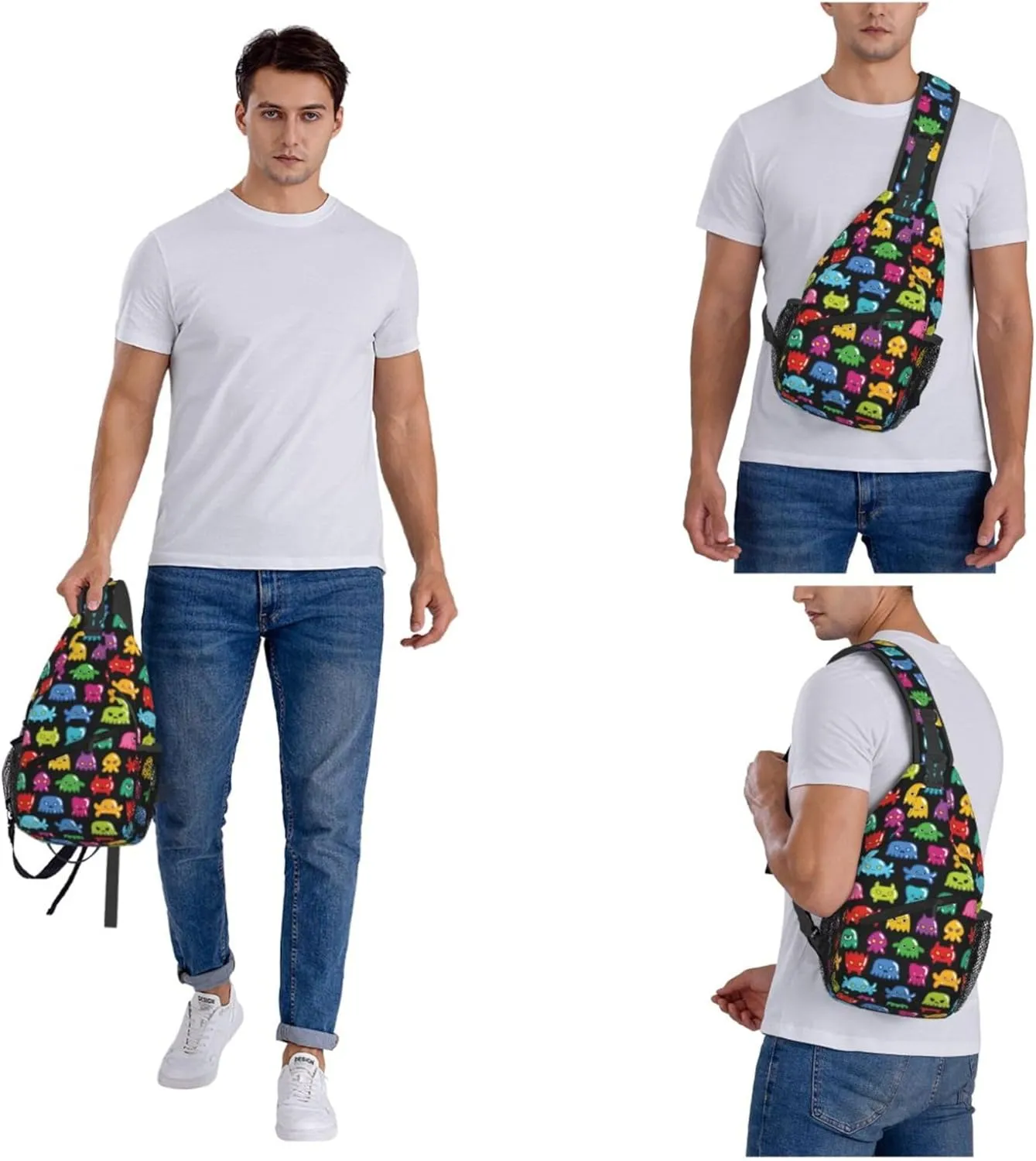 Colorful Monster Animal Sling Backpack Crossbody Bag, Chest Bag Daypack for Outdoors Hiking Traveling