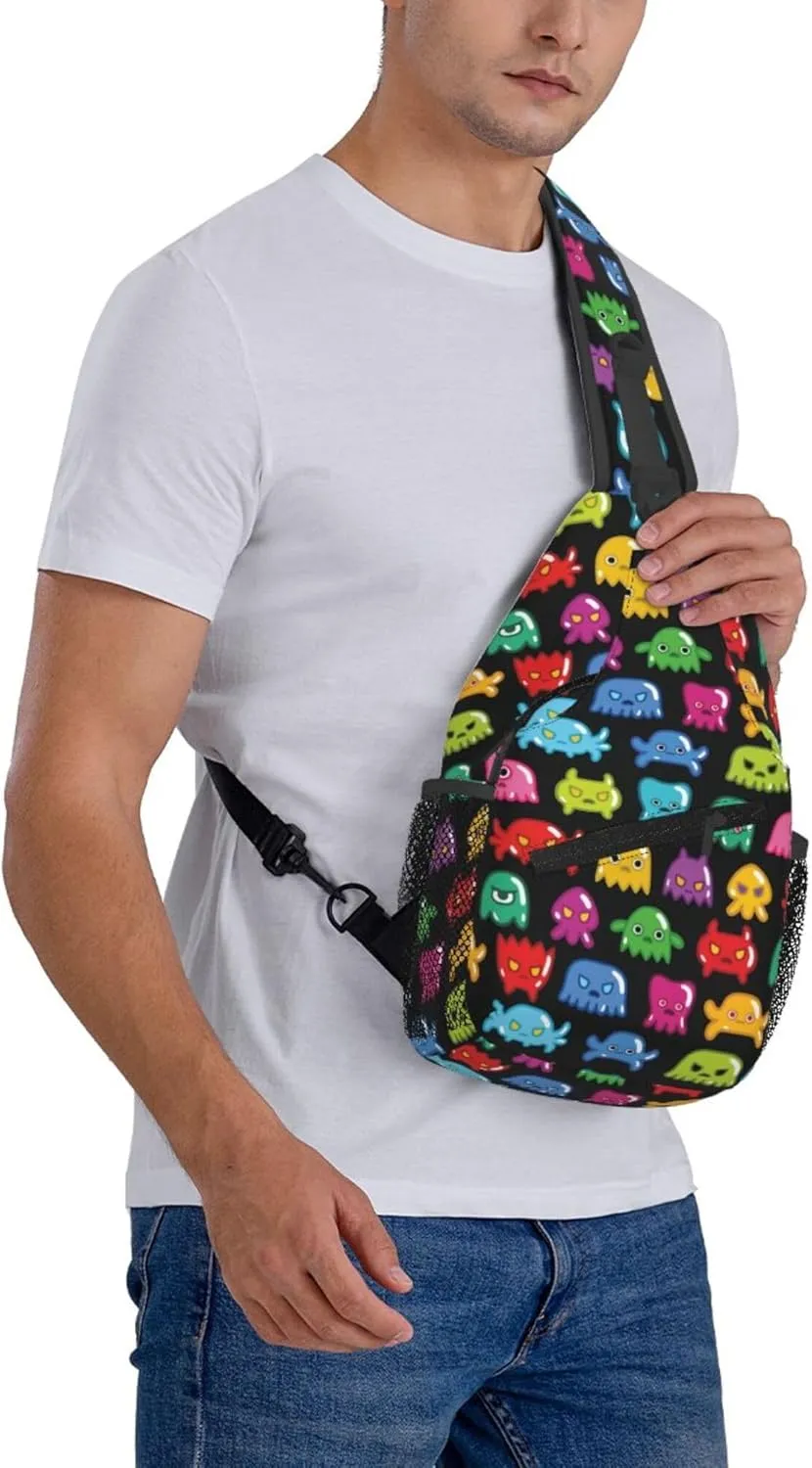 Colorful Monster Animal Sling Backpack Crossbody Bag, Chest Bag Daypack for Outdoors Hiking Traveling