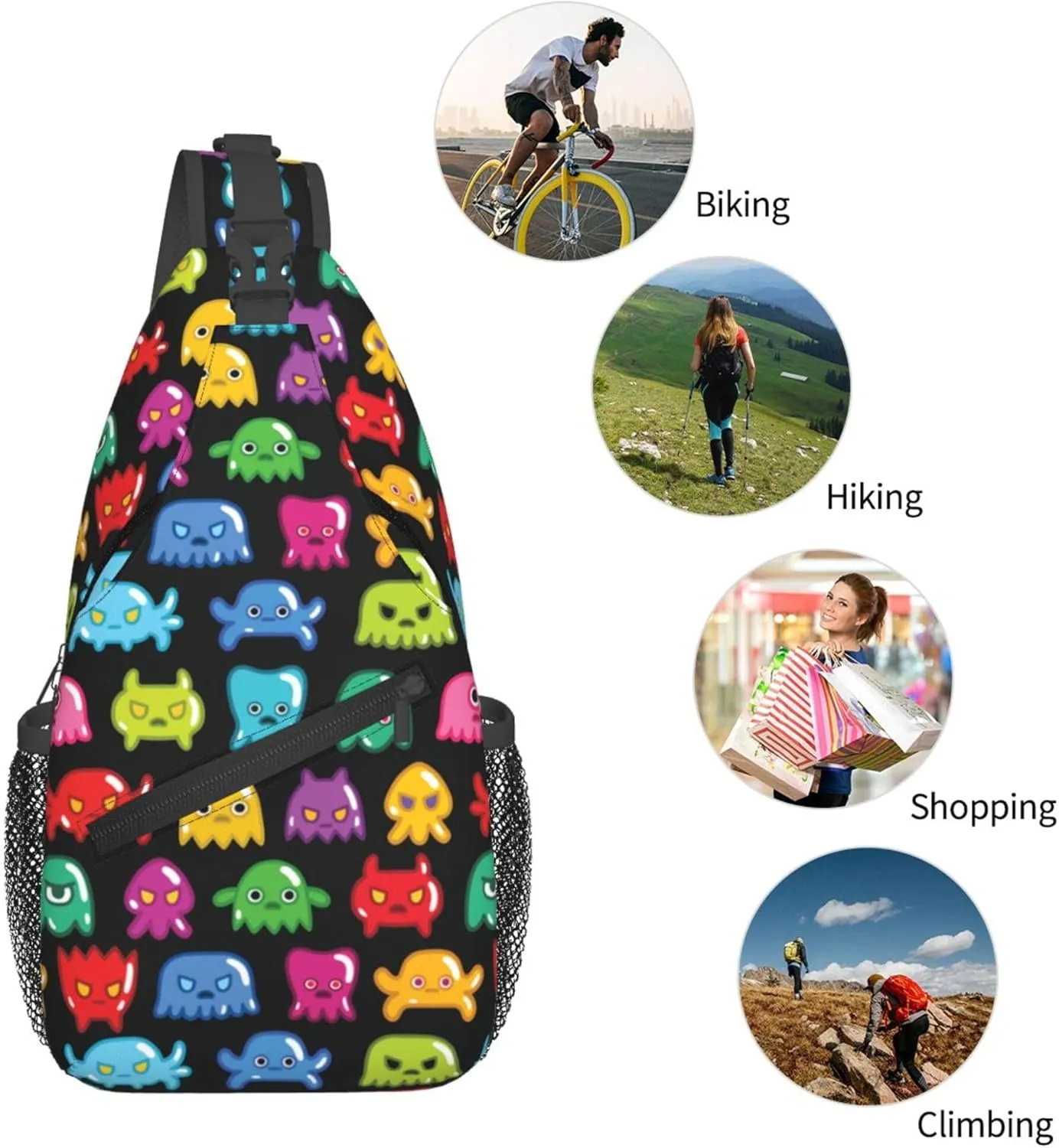 Colorful Monster Animal Sling Backpack Crossbody Bag, Chest Bag Daypack for Outdoors Hiking Traveling