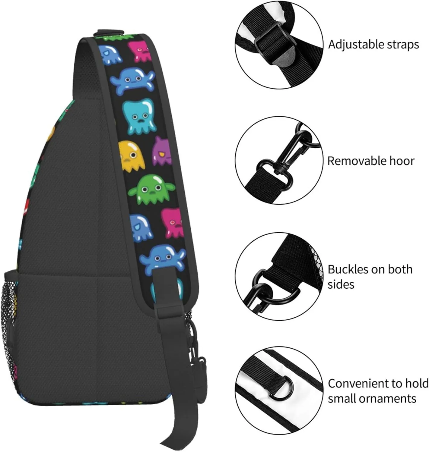 Colorful Monster Animal Sling Backpack Crossbody Bag, Chest Bag Daypack for Outdoors Hiking Traveling