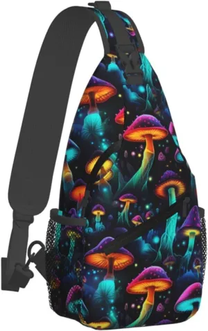 Colorful Mushrooms Sling Bag for Women Men, Adjustable Rope Crossbody Single Shoulder Bag for Travel Hiking Cycling Gift