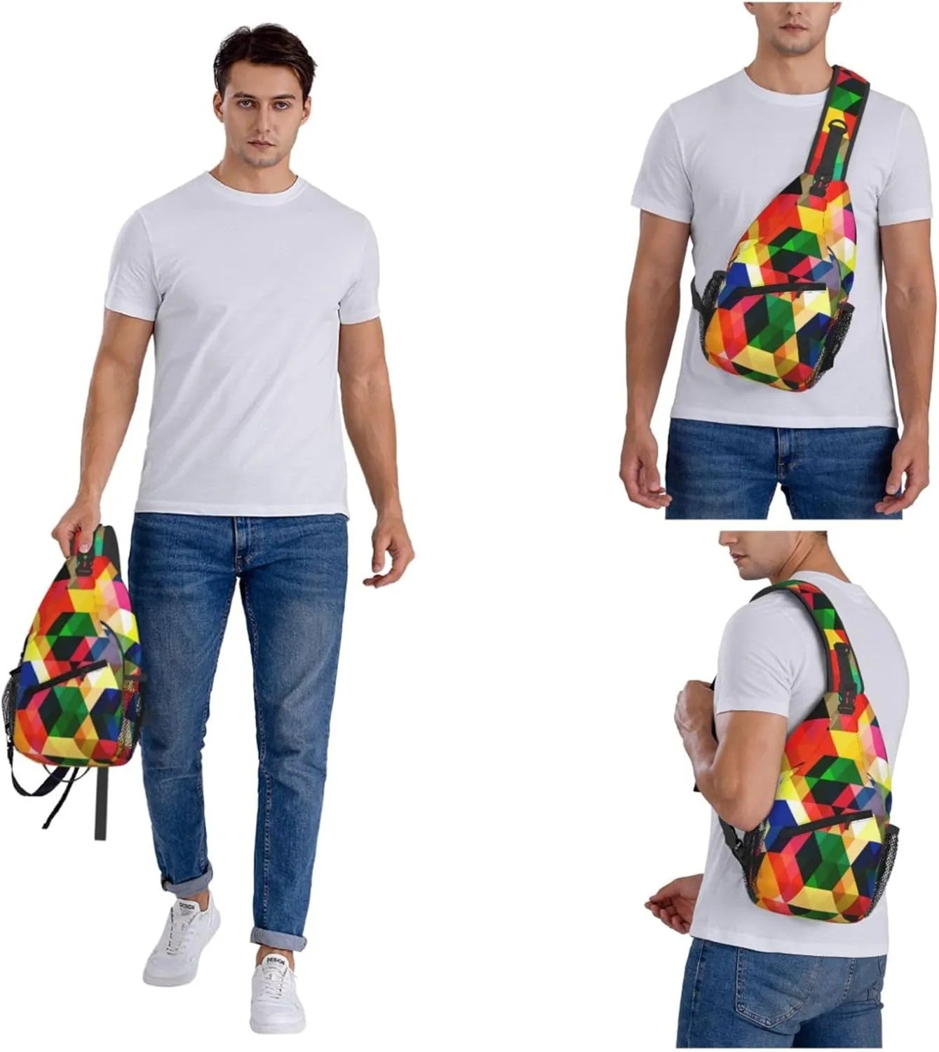 Colorful Puzzle Pattern Sling Backpack Crossbody Bag, Chest Bag Daypack for Outdoors Hiking Traveling
