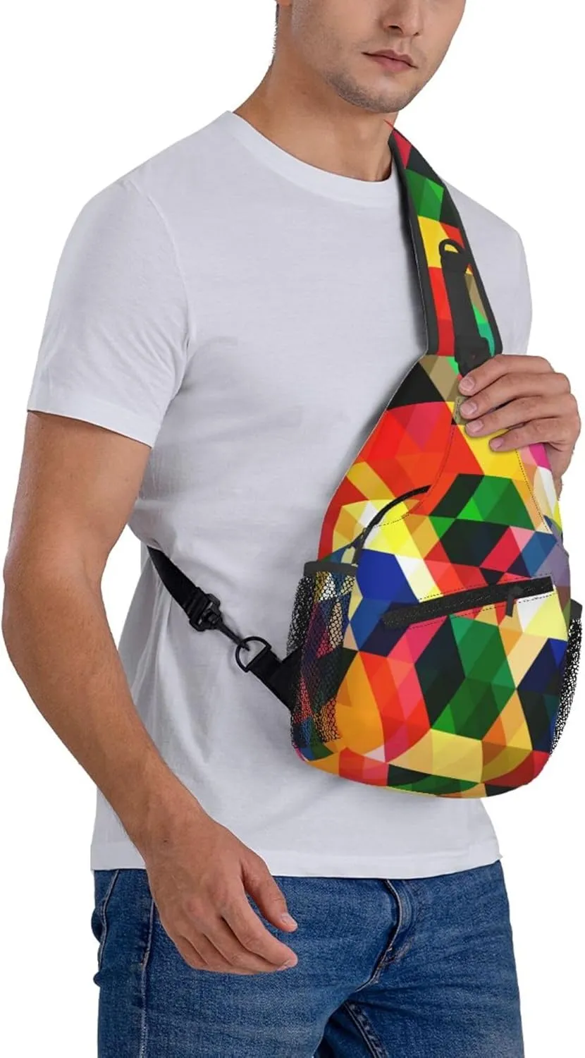 Colorful Puzzle Pattern Sling Backpack Crossbody Bag, Chest Bag Daypack for Outdoors Hiking Traveling