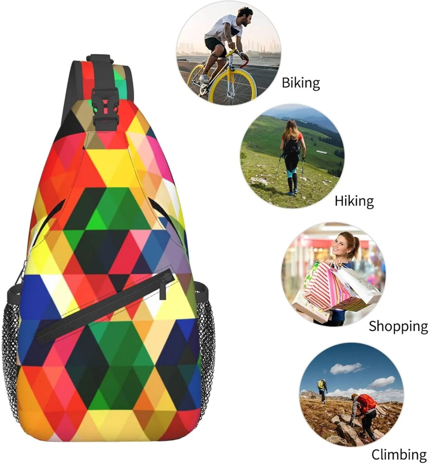 Colorful Puzzle Pattern Sling Backpack Crossbody Bag, Chest Bag Daypack for Outdoors Hiking Traveling