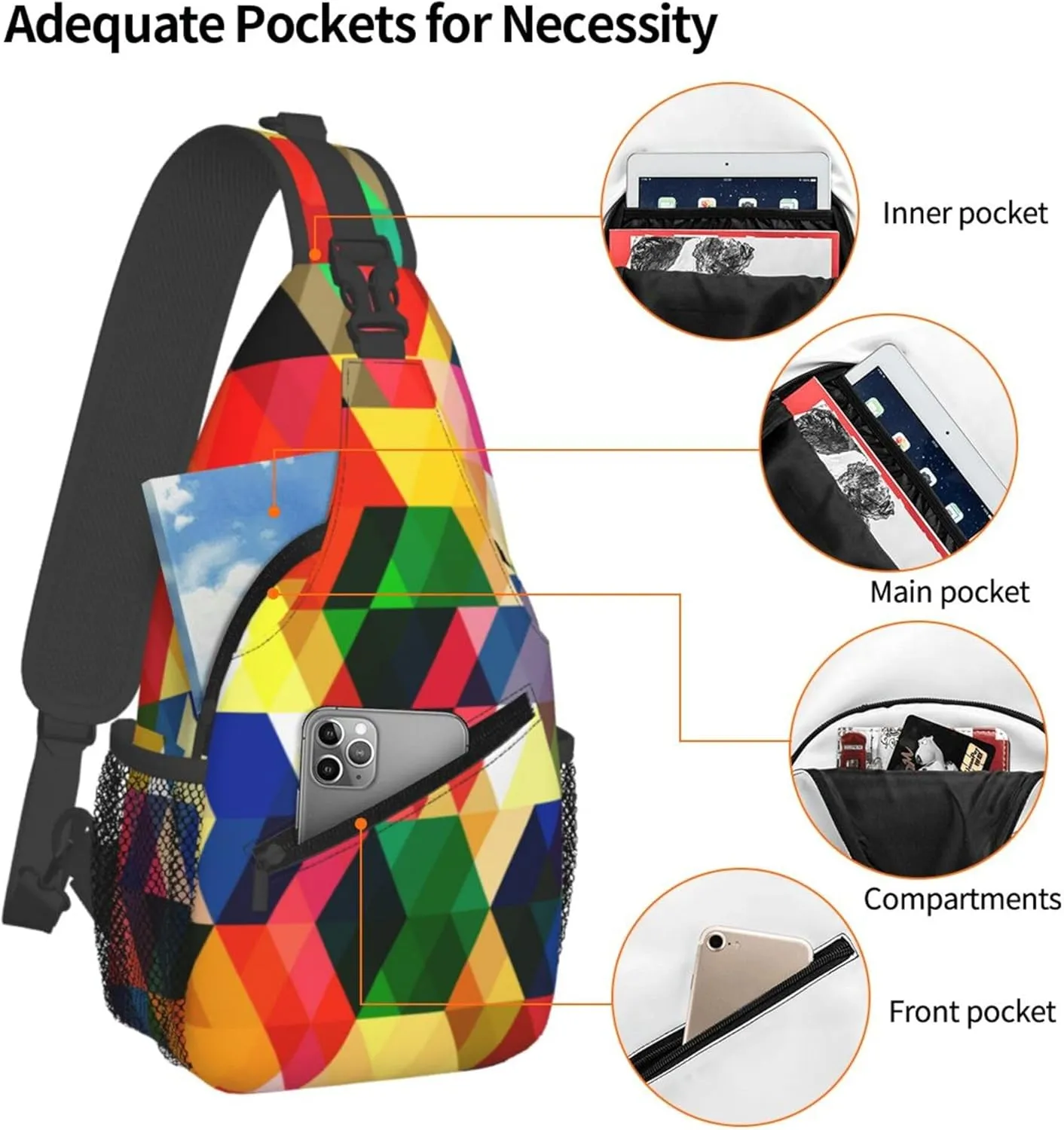 Colorful Puzzle Pattern Sling Backpack Crossbody Bag, Chest Bag Daypack for Outdoors Hiking Traveling
