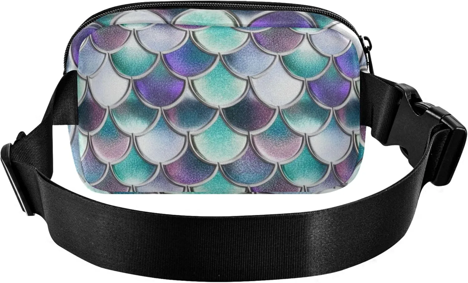 Colorful Scales Turquoise Fanny Packs for Women Pattern Large Hip Belt Bag Waterproof Waist Purse for Women