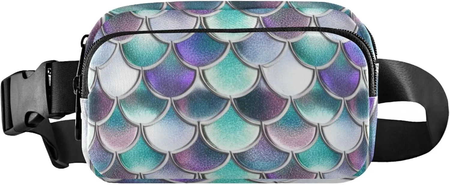 Colorful Scales Turquoise Fanny Packs for Women Pattern Large Hip Belt Bag Waterproof Waist Purse for Women
