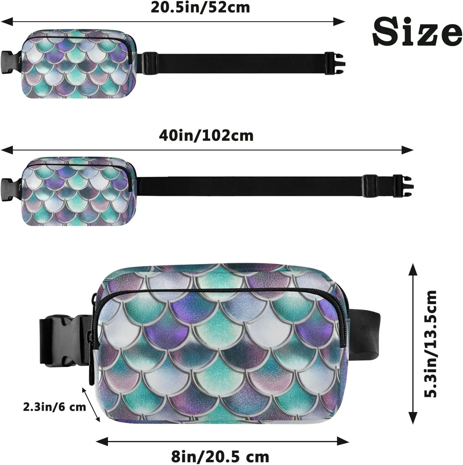 Colorful Scales Turquoise Fanny Packs for Women Pattern Large Hip Belt Bag Waterproof Waist Purse for Women