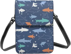 Colorful shark Leather Crossbody Phone Purse for Women Cute Wallet Bags Lightweight Mini Sling Bag