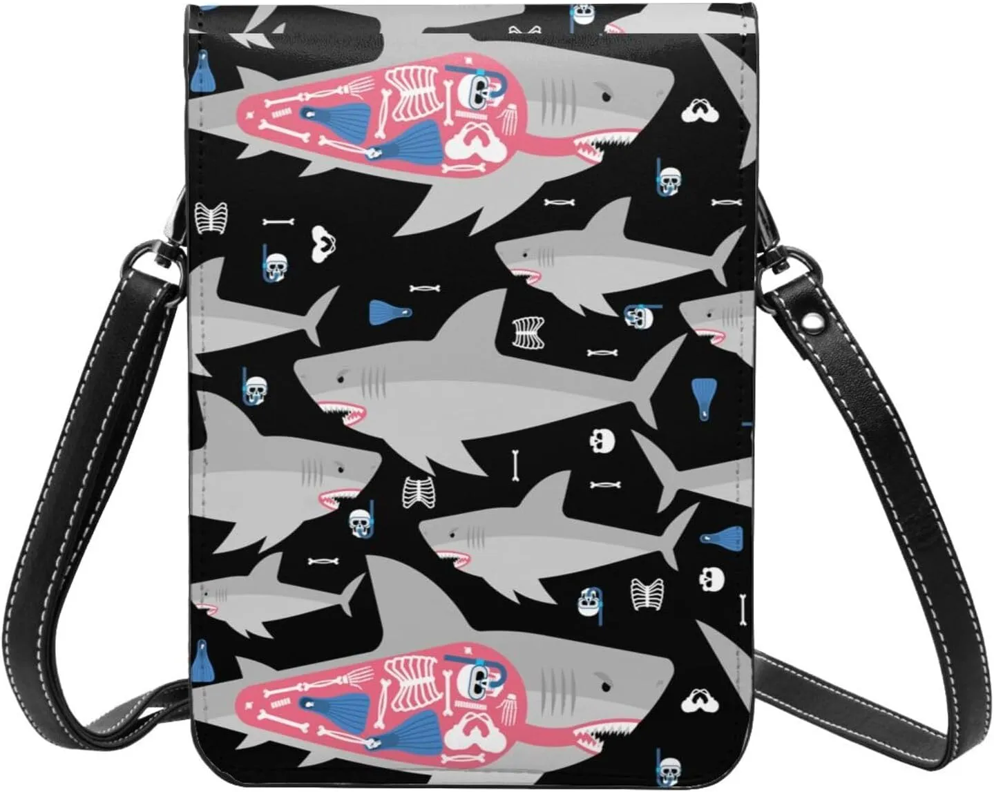Colorful shark Leather Crossbody Phone Purse for Women Cute Wallet Bags Lightweight Mini Sling Bag