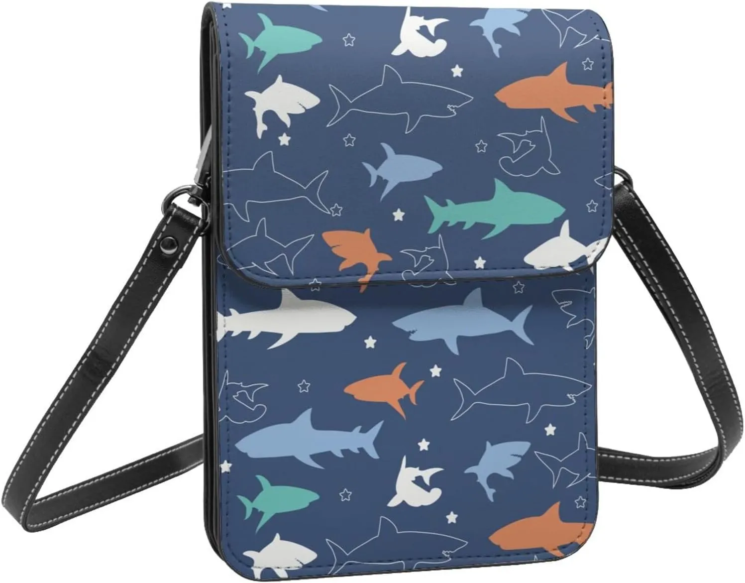 Colorful shark Leather Crossbody Phone Purse for Women Cute Wallet Bags Lightweight Mini Sling Bag